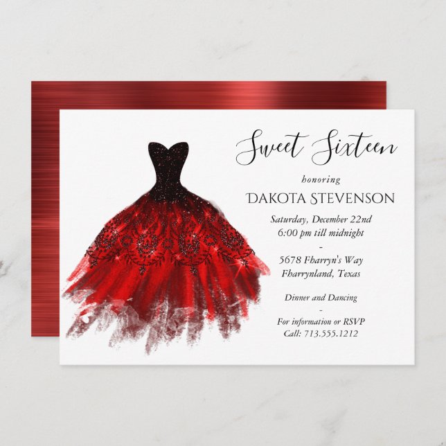 Invitación Tejido gótico Crimson Gown | Oveja Roja Radiante P (Anverso / Reverso)