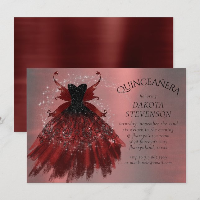 Invitación Tejido gótico Crimson Gown | Oveja Roja Radiante P (Anverso / Reverso)