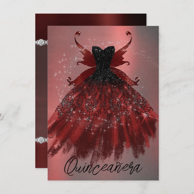 Invitación Tejido gótico Crimson Gown | Oveja Roja Radiante P (Anverso / Reverso)