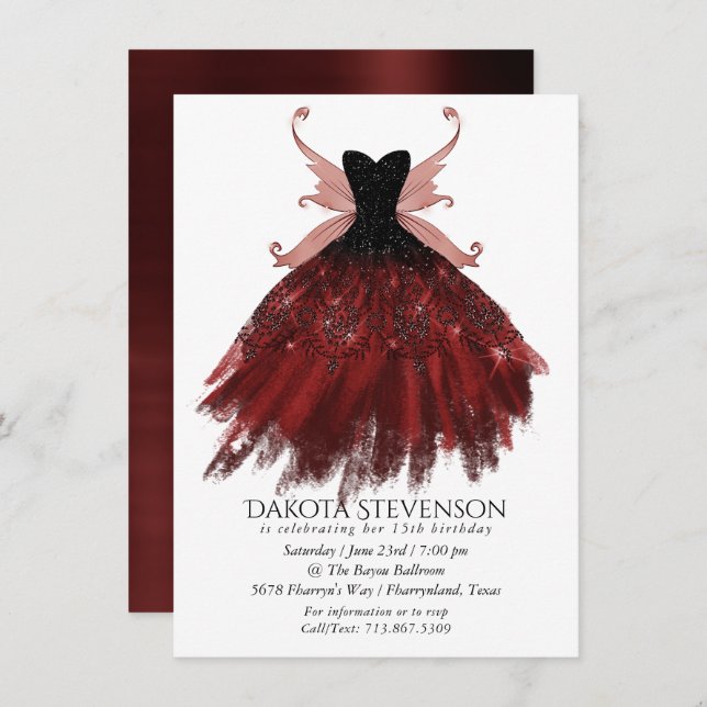 Invitación Tejido gótico Crimson Gown | Oveja Roja Radiante P (Anverso / Reverso)