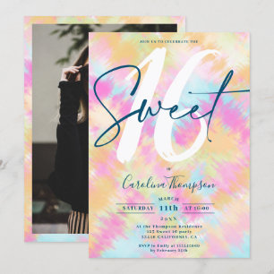 Invitación Tejido Ikat arcoiris color pastel foto Sweet 16
