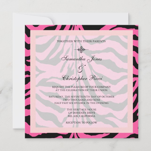 Invitación Tejidos de cebra/personalizable completo (Anverso)