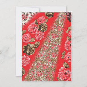 Invitación Tejidos rojos vibrantes con intrincados florales y