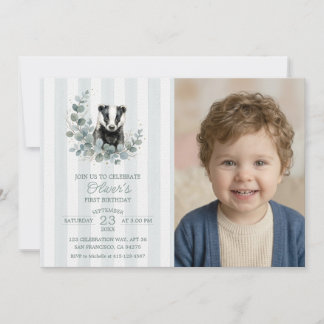 Invitación Tejón acuarela cumpleaños 1 niño