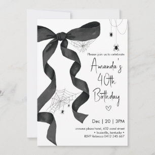 Invitación Tela de Araña con Lazo Negro Coquette Cumpleaños d