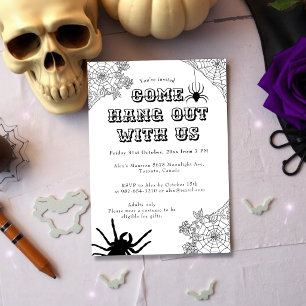 Invitación Tela de araña moderna espeluznante negra y blanca