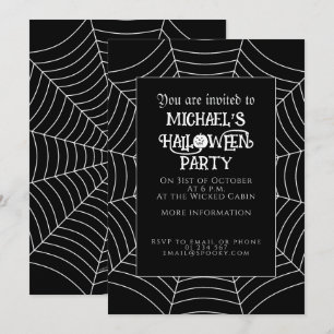 Invitación Tela de araña negra blanca fiesta de Halloween