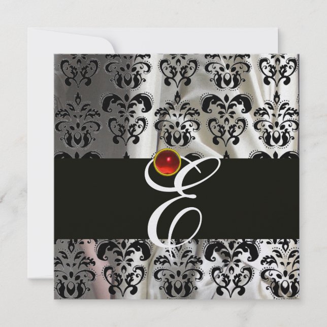 INVITACIÓN TELA DE DAMASCO DE SEDA DE HIELO NEGRO MONOGRAMA R (Anverso)