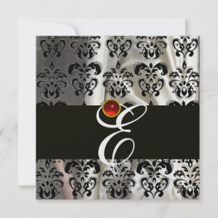 INVITACIÓN TELA DE DAMASCO DE SEDA DE HIELO NEGRO MONOGRAMA R