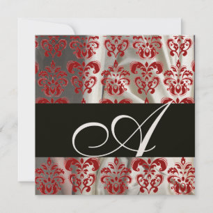 INVITACIÓN TELA DE DAMASCO DE SEDA NEGRA ROJA BLANCA MONOGRAM