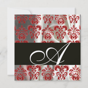 INVITACIÓN TELA DE DAMASCO DE SEDA NEGRA ROJA BLANCA MONOGRAM