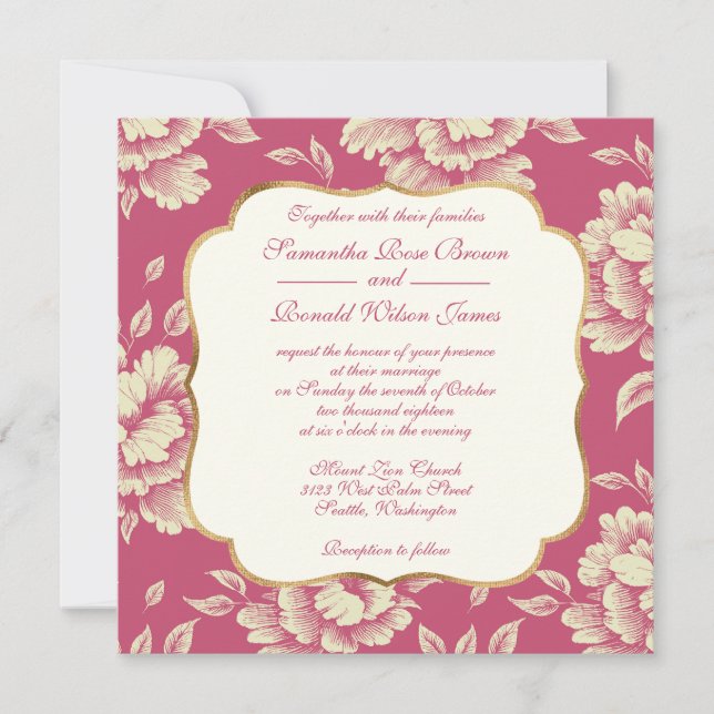 Invitación Tela de peones Rosa y crema - Decoración campestre (Anverso)