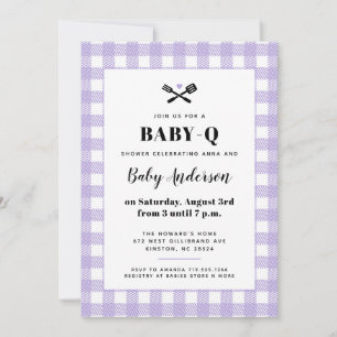 Invitación Tela Escocesa de Gingham Lila Suave Fiesta de Bebé