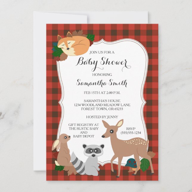 Invitación Tela escocesa del búfalo de Baby Shower de las (Anverso)
