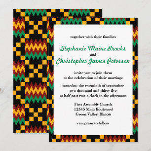 Invitación Tela Kente Verde, Rojo Oscuro, Amarillo