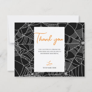 Invitación Telarañas de Halloween de negro y blanco Gracias