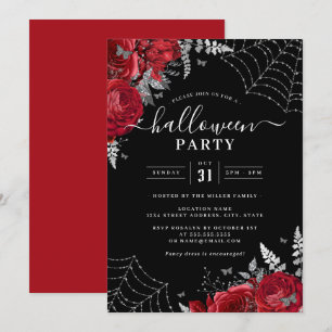 Invitación Telarañas Florales Espeluznantes Rojas Fiesta de H