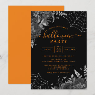 Invitación Telarañas Florales Oscuras Naranjas Espeluznantes
