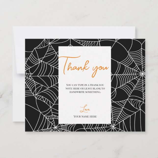 Invitación Telarañas negras y blancas Halloween gracias (Anverso)