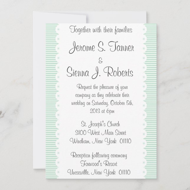 Invitación Telas a rayas de la verde menta que casan la (Anverso)