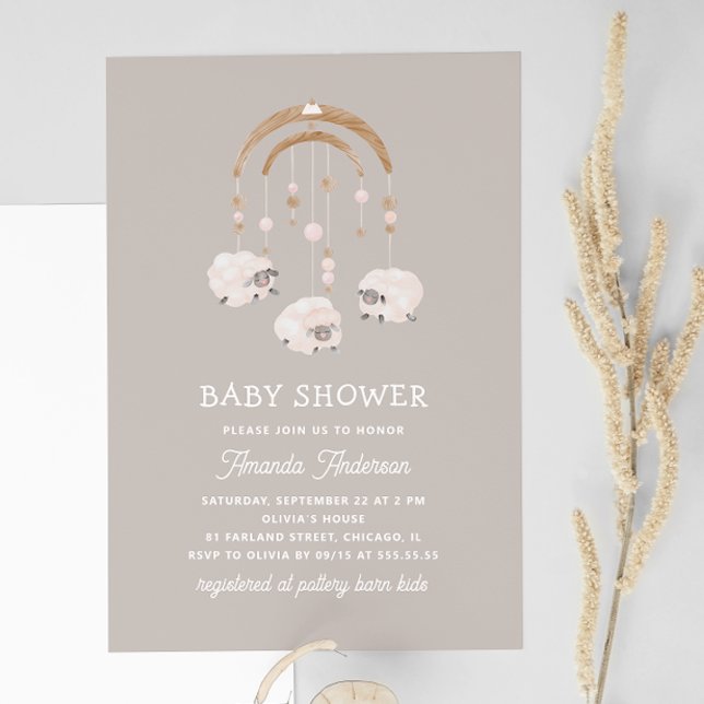 Invitación Teléfono móvil de Boho Sheep | Baby Shower Neutral (Subido por el creador)