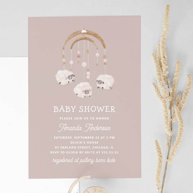 Invitación Teléfono móvil de Boho Sheep | Baby Shower suave d (Subido por el creador)