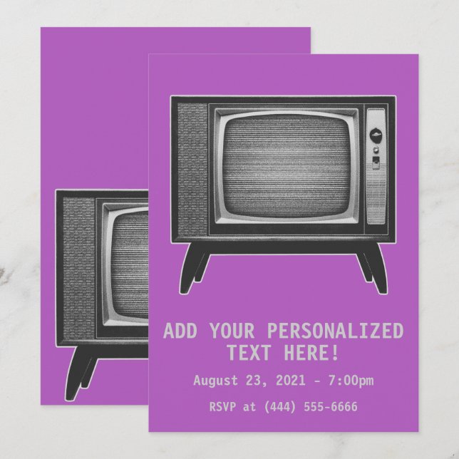 Invitación Televisor Retro Pop Art (Anverso / Reverso)