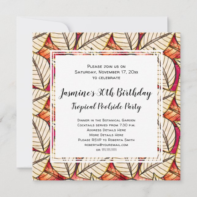 Invitación Tema africano: Piscina tropical o Fiesta de playa (Anverso)