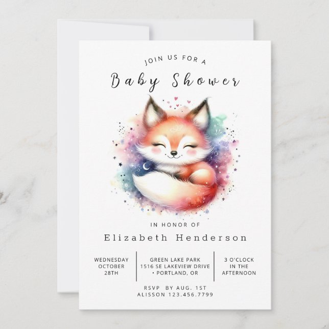 Invitación Tema animal adorable Fox Baby Shower (Anverso)
