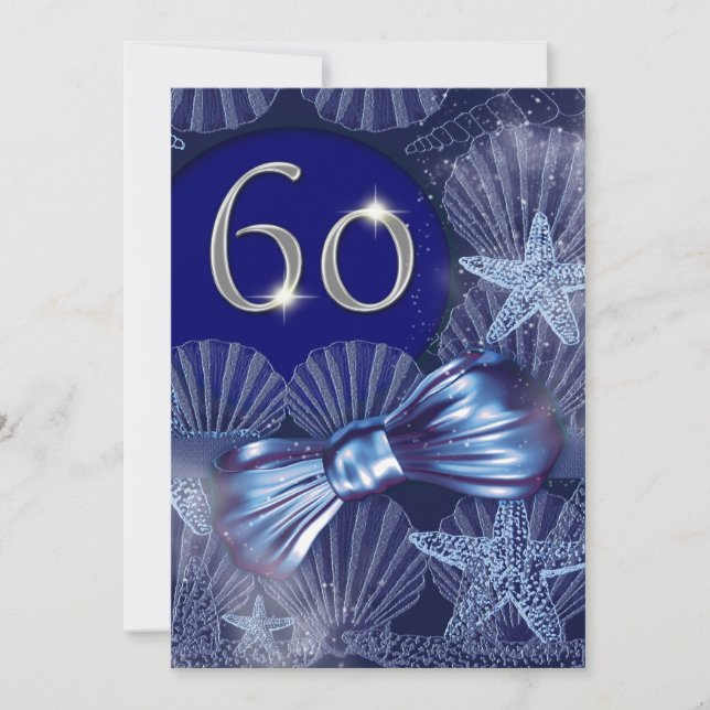 Invitación tema azul de la playa del 60.o cumpleaños (Anverso)