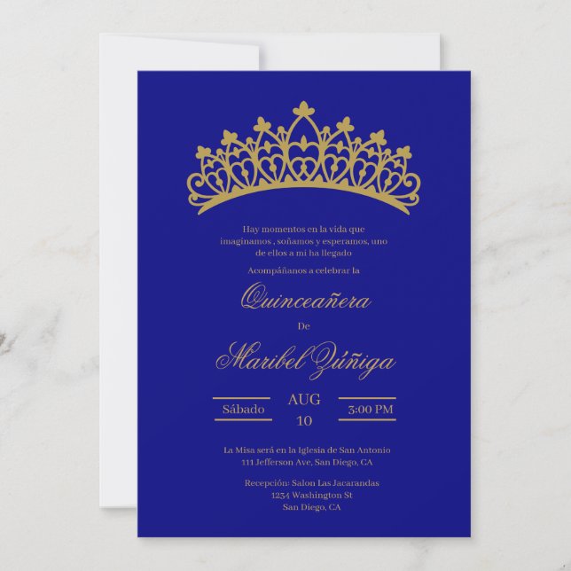 Invitación Tema azul Quinceanera (Anverso)