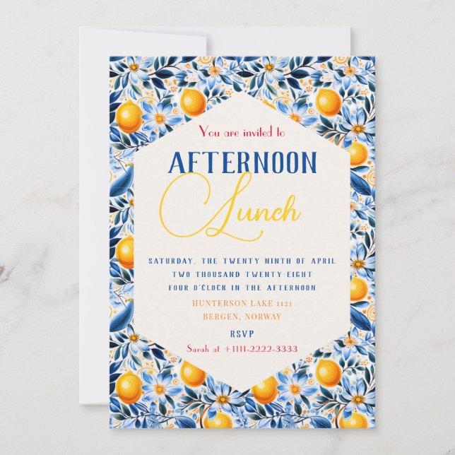 Invitación Tema Azul y Limón  (Anverso)