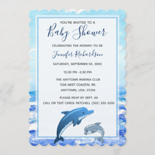 Invitación Tema Baby Shower del océano del delfín de la madre