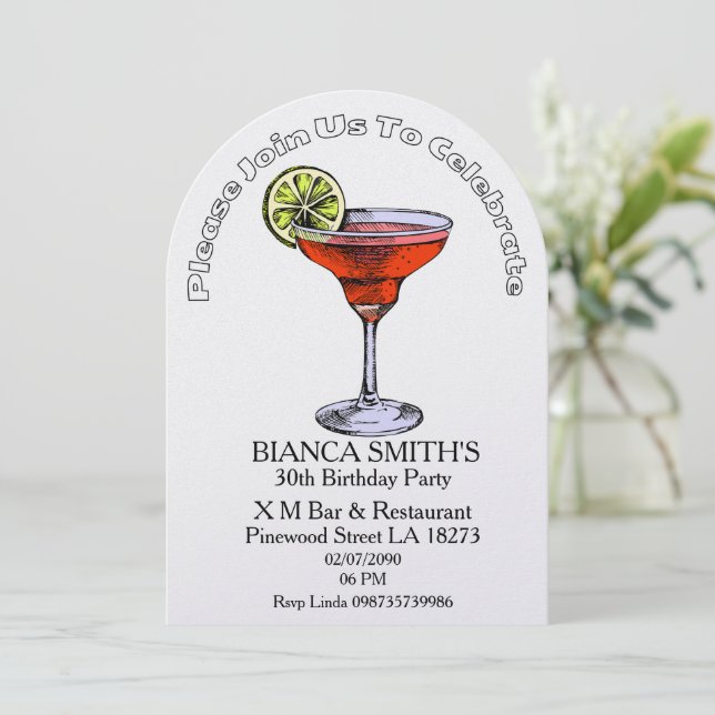 Invitación Tema Blanco Cumpleaños Adulto   (Anverso de pie)