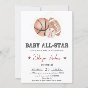 Invitación Tema blanco de Baby Shower Personal Vintage Sports