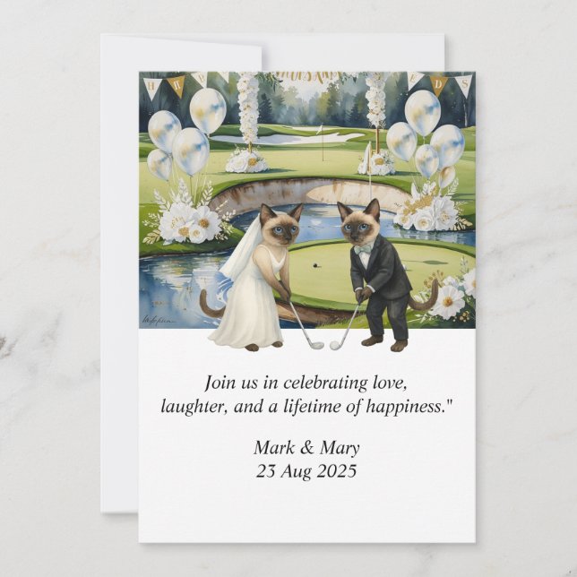 Invitación Tema Boda de golf para los amantes del gato (Anverso)