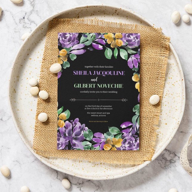 Invitación Tema Boda de las flores moradas amarillas (Subido por el creador)