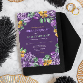 Invitación Tema Boda de las flores moradas amarillas