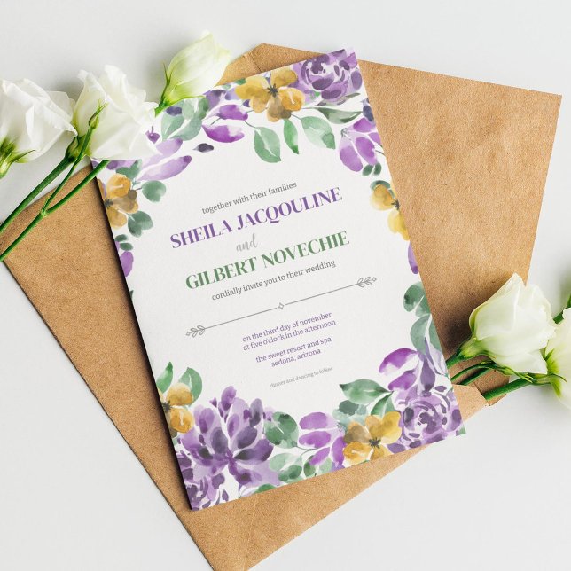 Invitación Tema Boda de las flores moradas amarillas (Subido por el creador)