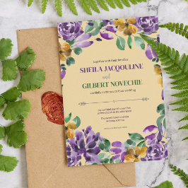 Invitación Tema Boda de las flores moradas amarillas