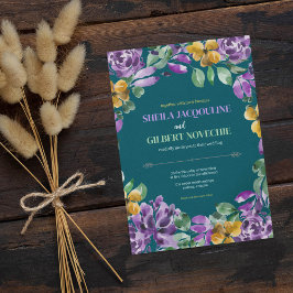 Invitación Tema Boda de las flores moradas amarillas
