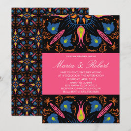 Invitación tema boda India Elefante Floral Negro