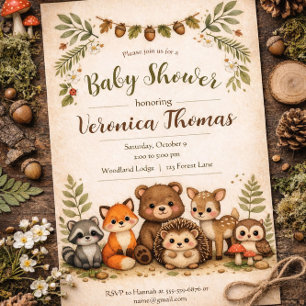 Invitación Tema Bosque: Animales del Bosque Adorables Baby Sh