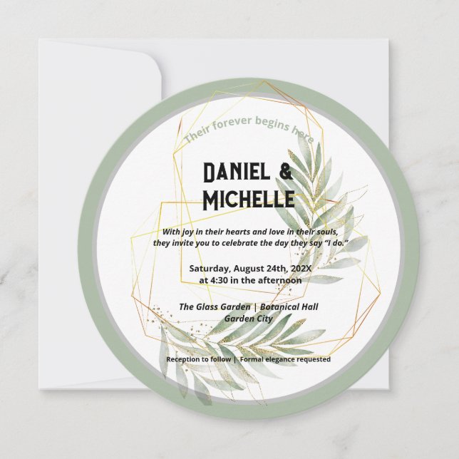 Invitación Tema botánico Boda de oro negro con arcos modernos (Anverso)