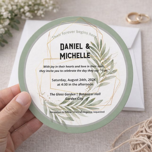 Invitación Tema botánico Boda de oro negro con arcos modernos (Subido por el creador)