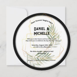 Invitación Tema botánico Boda de oro negro con arcos modernos