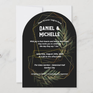 Invitación Tema botánico Boda de oro negro con arcos modernos