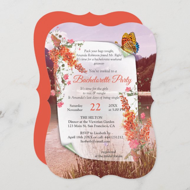Invitación Tema botánico elegante de tono neutro de otoño (Anverso / Reverso)