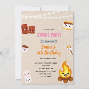 Invitación tema campamento de smore para niñas
