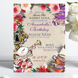 Invitación Tema caprichoso de fiesta de té de Alicia en el Pa